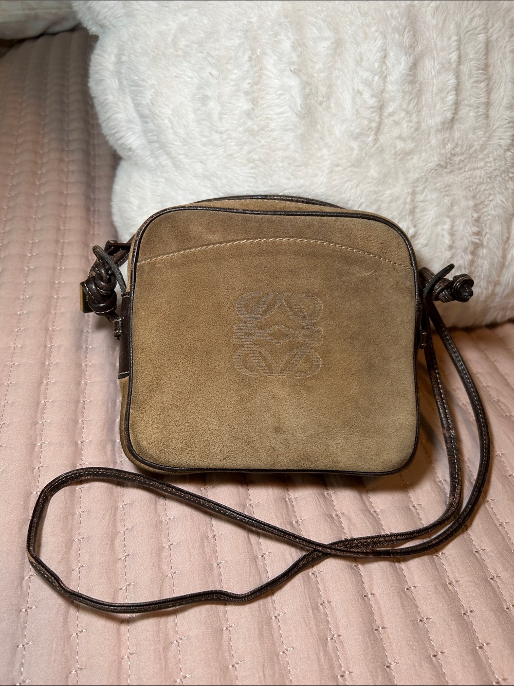 440. Loewe Suede Anagram Shoulder Bag w/coa